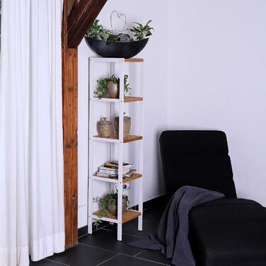 dibea Bathroom Shelf with 5 Shelves, Living Room Shelf, Standing Shelf, Bamboo Shelf, Bathroom Shelf, Book Shelf, Corner Shelf, Kitchen Shelf, 33x33x146 cm, natural/white