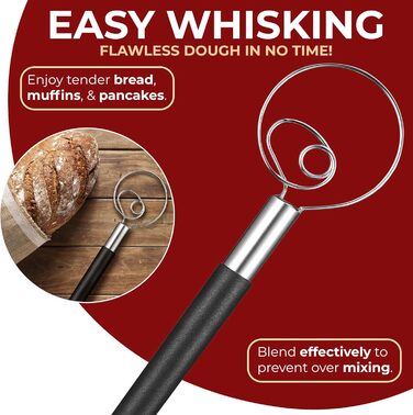 ORBLUE Тістоміс датський з силіконовою ручкою, вінчик для збивання з нержавіючої сталі, червоний (Grenzenlos Schwarz)