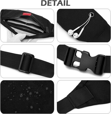 Чоловіча та жіноча поясна сумка-рюкзак, водонепроникна, для спорту, подорожей та активного відпочинку (чорна)