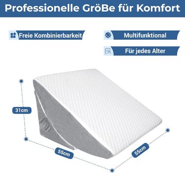 Регульоване клиновий подушник, ергономічний подушник з валиком для шиї з високощільним пінополіуретаном для ліжка та дивана. Підходить для лікування рефлюксу, апное уві сні, для читання, ігор та перегляду телевізора