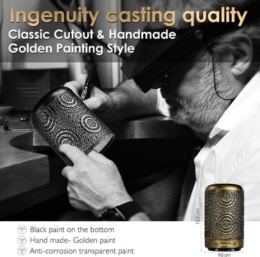 SALKING Аромадифузор, 100 мл, Металевий, для дому та офісу, з підсвіткою, 7 кольорів, для ефірних олій, зволожувач повітря, золотий