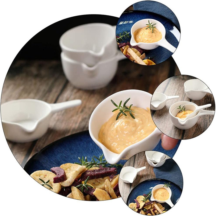 Cabilock 2Pcs Ceramic Sauce Boat Sauce Jug Sauce Bowl Dipping Bowl Porcelain Appetizer Dessert Plate for Salad Soy Tomato Sauce