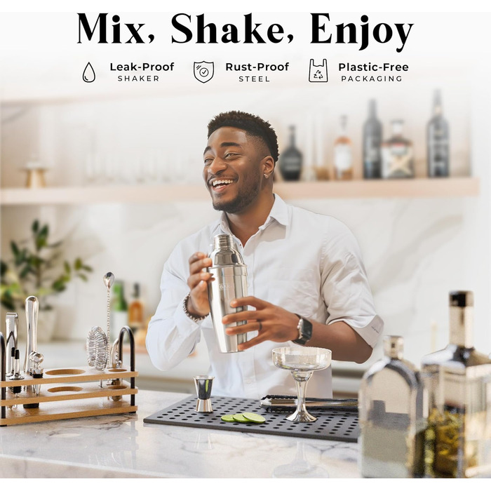 Bare Barrel Mixology Bartender Set - 14 Piece Cocktail Shaker Set with Recipes - Home Bar Accessories & Gift Set