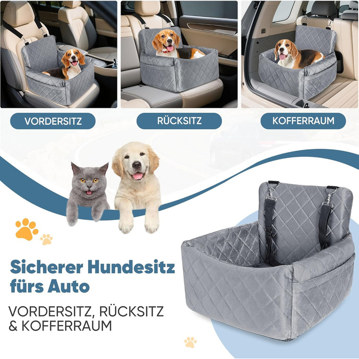 Автомобільний лежак для собак (45x40x34 см) з підсумком та ременем безпеки