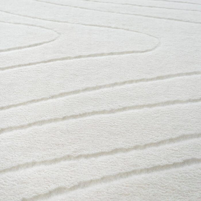 Килим Rio - сучасний та м'який килим для вітальні та спальні з антиковзним покриттям та 3D-ефектом, пухнаста поверхня, легкий у догляді та міцний, білий, білий-1 (80 x 150 см, кремовий-5)