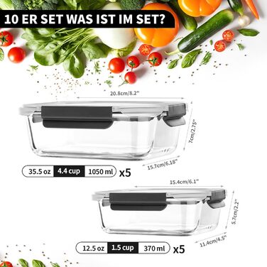 Набір контейнерів для зберігання їжі з кришкою, 20 шт. (10 контейнерів, 10 кришок), безпечні для миття в посудомийній машині, морозильної камери та мікрохвильової печі, витікання запобігаються, сучасний дизайн, чорний колір (FE1537)