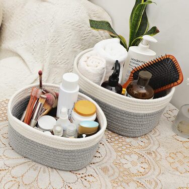 Lannvan Storage Basket 5-Piece Set made of Cotton, Woven Baskets, Storage Baskets, Storage Basket, Woven Basket for Bathroom, Bathroom, Children's Room, Changing Table, White and Grey