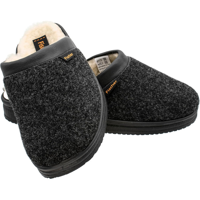Чоловічі домашні тапочки Fischer з теплою підкладкою, повсть, 204609, 43 EU, чорний, антрацит, 205
