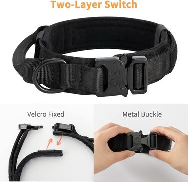 Нашийник для собак регульований з контролем, тактичний нашийник з нейлону, м'який нашийник з металевою застібкою, для середніх та великих собак, для полювання, тренувань, на вулицю, чорний, розмір M (35-47 см)