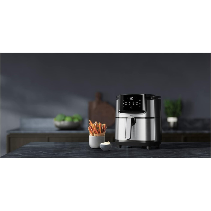 AEG AF6-1-4ST Hot Air Fryer / Frying / Grilling / Roasting / Baking with little to no oil / 8 programs / 3.5 l capacity / dishwasher safe / LED touch display / programmable / Stainless steel, Grey Stainless Steel 3.5l Capacity Series 6000