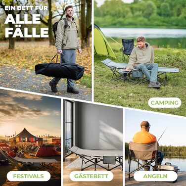 NORDICTRAILS Кемпінгове ліжко NORDICTRAILS - розкладне, XXL, комфортне | Для відпочинку на природі, як гостьове ліжко, для риболовлі | З надзвичайно м'яким матрацом (без наматрацника, сірого кольору)