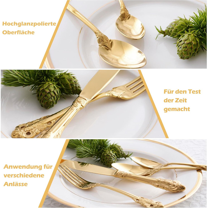 Набір столових приборів Prächtiges Barock 20 предметів з нержавіючої сталі 18/10, золотий колір, у подарунковій коробці (виделки, ложки, ножі)
