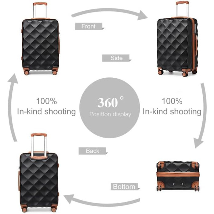 Чемодан British Traveller Mittelgroßer 64x43x26.5 см з ABS+PC, TSA-замок, 4 колеса (Чорний/Коричневий, M(64см 57л))
