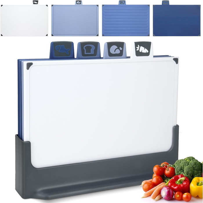 Набір з 3 дерев'яних обробних дощок, великі, з антибактеріальним покриттям, з пресом для часнику, для кухні, для овочів/фруктів/м'яса, бежевий+зелений+темно-синій