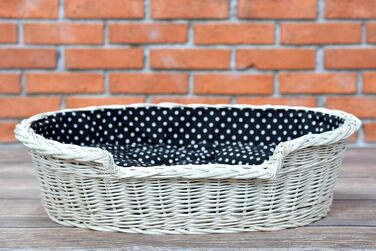 Wicker Dog Basket for Dog and Cat - Dog Bed, Cat Bed with Cushion, Pet Basket, Woven Cat Basket 60x43 H19 cm (80 x 60 x 26 cm, Beige)