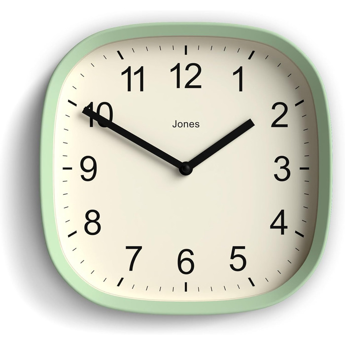 JONES CLOCKS Square Retro Wall Clock made of high-quality acrylic, 'Sprite' in Mint Green, 25 x 25 x 5 cm