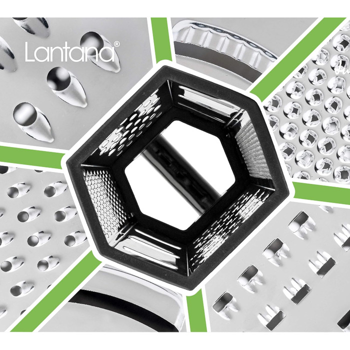 Тертка Lantana 6-стороння з контейнером - ручна тертка/хоботель/подрібнювач. 6 незамінних функцій для кухні: грубе, середнє, дрібне та мікро-терття/стругання/подрібнення.