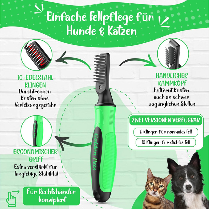 Інструмент для розплутування шерсті Profi Entfilzungsmesser 2.0 для собак та котів - видаляє ковтуни та вузли, підходить для короткої та довгої шерсті, для тварин будь-якого розміру. Округлена клинка + Е-book по догляду за шерстю, 10 клинків