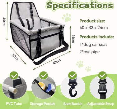 Автомобільний лежак для собак, сірий, 40x32x24 см, Oxford, дихаючий, знімний, складний