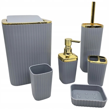 Набір аксесуарів для ванної кімнати та туалету (6 предметів): дозатор, кошик, йоржик — Золотий