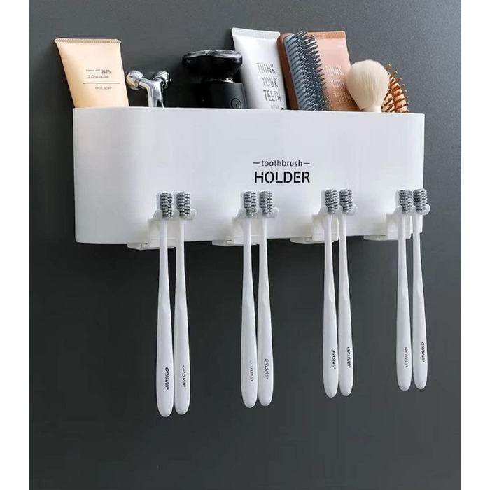 Wall Mounted Toothbrush Holder, Toothbrush Holder, Bathroom Toothbrush Holder, Bathroom Brush Holder Wall Mount (3 Cups, White)