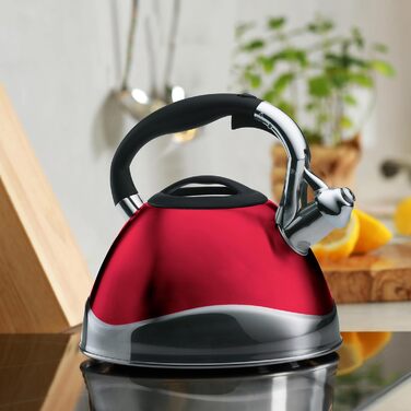 Kela Induction 3 L, Stainless Steel Camping Kettle, with secure pouring spout lid opening via button, VARUS, red glossy red Single