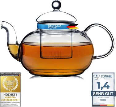 Скляний чайник Dimono з фільтром для заварювання чаю, об'єм 1500 мл, ручна робота