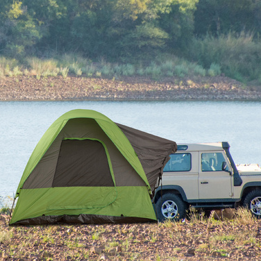 Намет Outsunny для кемпінгу/автонамет на 4-5 осіб, розміром 300 x 300 x 230 см, з використанням скловолокна та поліестеру, зелений колір, ідеально підходить для активного відпочинку на природі.