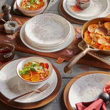 Набір посуду Corelle Leaf Stitch на 4 особи, червоний, 12 предметів