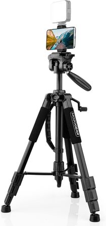 Штатив відео 140 см MOJOGEAR з кріпленням для смартфона - штатив для камери/телефона, трипод з кульковою головкою, алюміній, SAB234
