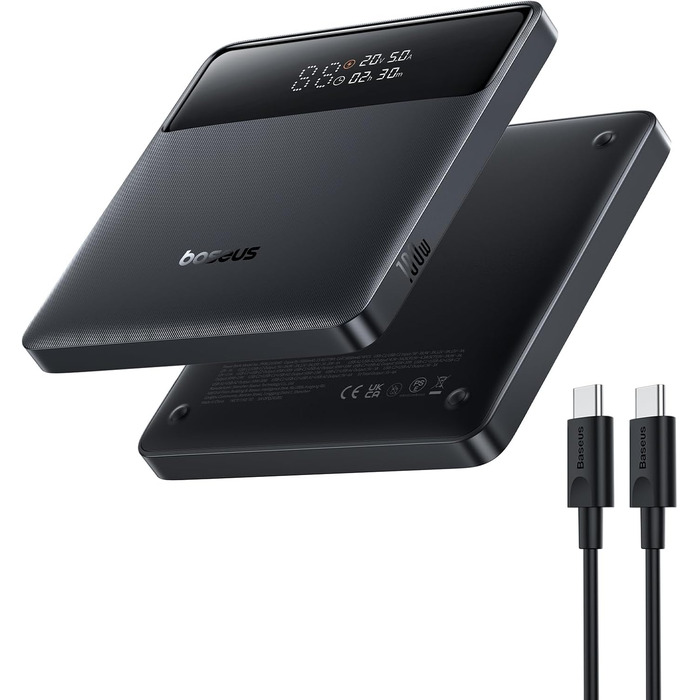 Power Bank Baseus 20000mAh 100W PD: Швидка зарядка для ноутбуків, MacBook, iPad, iPhone, Samsung та інших пристроїв (Чорний)