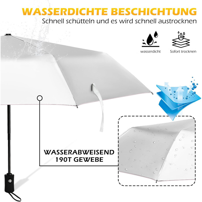 Зонт від сонця та дощу 42/46 дюймів, стійкий до вітру, з 8 ребрами, автоматичний, для чоловіків та жінок (срібний/рожевий)