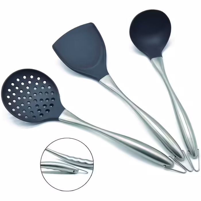 Wok Turner and Ladle, Wok Accessories, Kitchen Utensil Set, 34 cm Turner for Wok, Chinese Wok Utensil Set, 304 Stainless Steel (Gray)