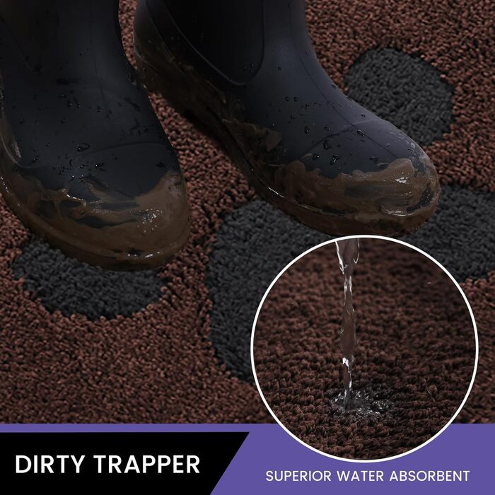 Килимок для дому 50x80 см, антиковзкий, миючий, низький профіль, супер вбираючий, для брудних лап собак, коричневий