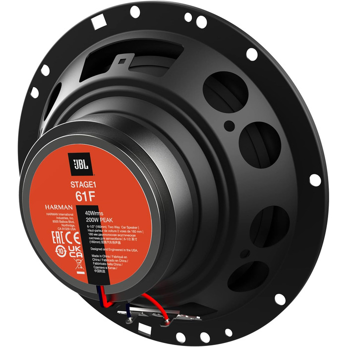 JBL Stage1 61F 2-смугові автомобільні динаміки Harman Kardon, 200 Вт, 40 Вт RMS, комплект 2 шт., 16,5 см (6,5''), чорні