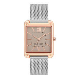 Жіночий годинник Nine West з металевим плетенням (Mesh Bracelet) у кольорах срібло та рожеве золото