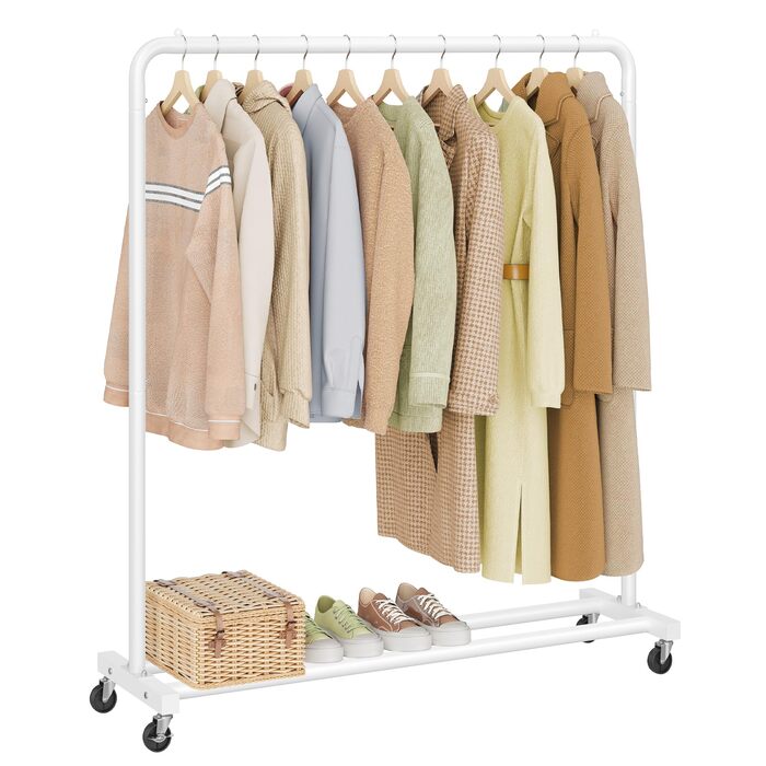 SONGMICS Кільцева вешалка для одягу на колесах, біла, до 50 кг, 38 x 110 x 141,5 см, HSR016BH01