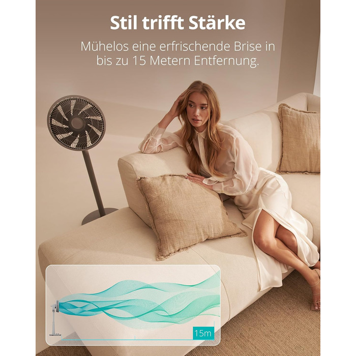 Вентилятор підлоговий Duux Whisper 2 - тихий, з регулюванням висоти (73-95 см), горизонтальна та вертикальна осциляція, сірий