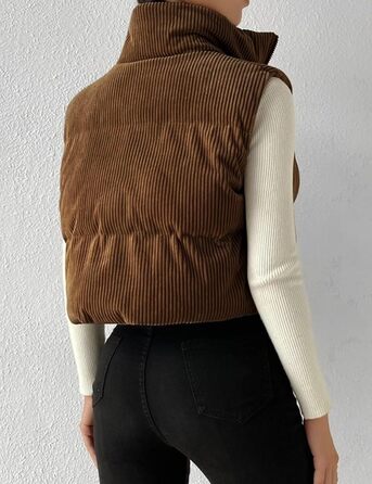 Жіноча жилетка Gihuo з наповнювачем Cord, кроп-силует, комір-стійка, на блискавці, без рукавів, коричнева