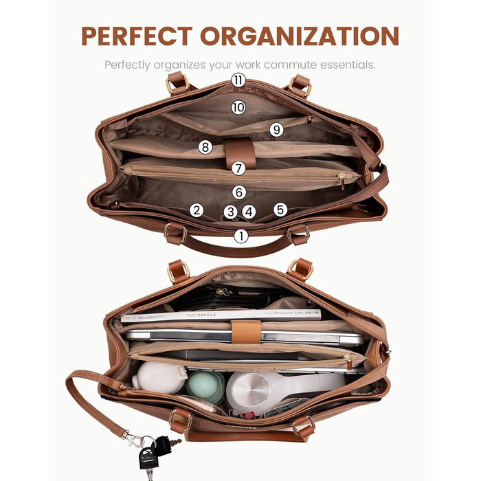 Сумка для ноутбука LOVEVOOK жіноча 17 дюймів, коричнева: ділова сумка, портфель, сумка для університету, школи, офісу