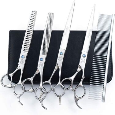 Набір професійних ножиць для грумінгу собак Moontay 7 дюймів (3 ножиці): вигнуті, прямі, розріджувачі