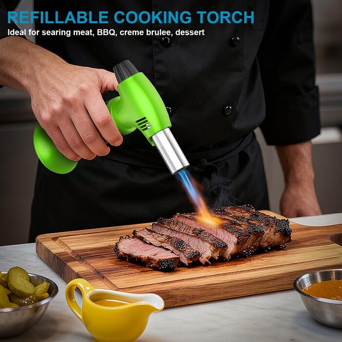 Кулінарний пальник для Крем-брюле, міні-пальник з регулюванням полум'я та захисним замком для десертів та BBQ, зелено-чорний (газ не входить)
