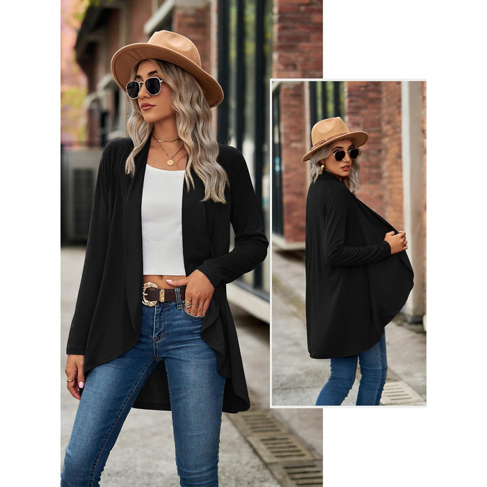 Кардиган жіночий Faulily Daen з відкритою фронтальною частиною, в'язаний, однотонний, водоспадний, чорний, XXL
