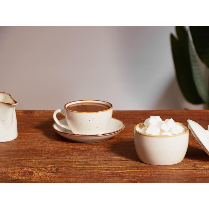 One more Cappuccino cups made of white ceramic, with saucers, 190 ml, espresso cups 4-piece set, for cafe and mocha, creamy white