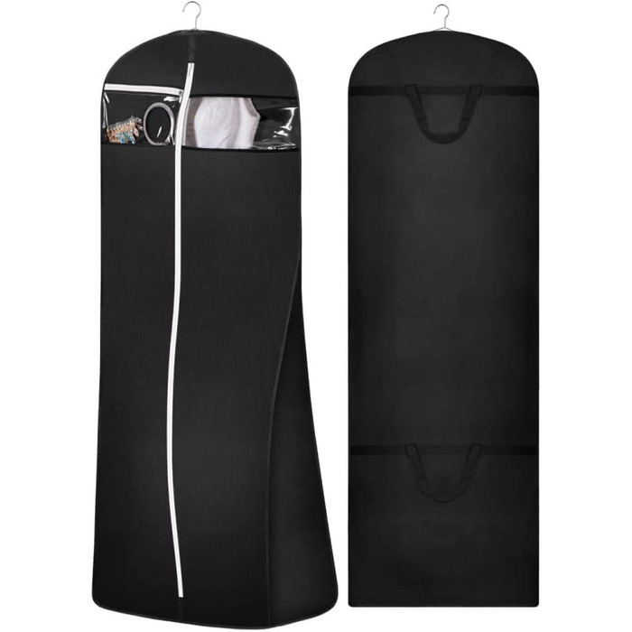 Чохол для сукні MISSLO, 177см, чорний: дихаючий, з кишенями, для вечірньої сукні, костюма, весільної сукні, у подорож