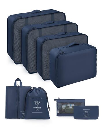 Органайзери для валізи Packing Cubes, 8 шт., водонепроникні, блакитні + косметичка