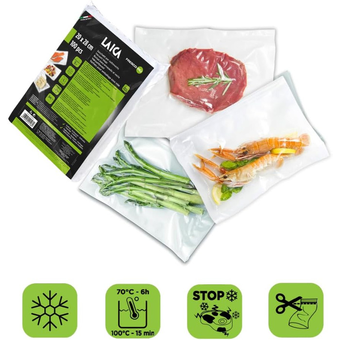 LAICA VT35012 Vacuum Sealer, 100 Vacuum Bags, Size 20 x 28 cm