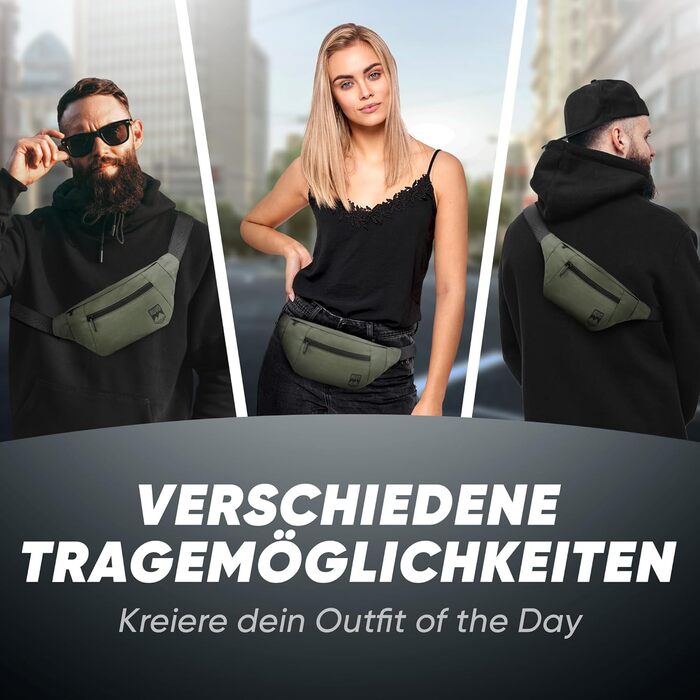 RUVO® Поясна сумка через плече для чоловіків та жінок | стильна сумка на пояс з 4 відділеннями на блискавці | підходить для будь-яких активностей, оливковий колір