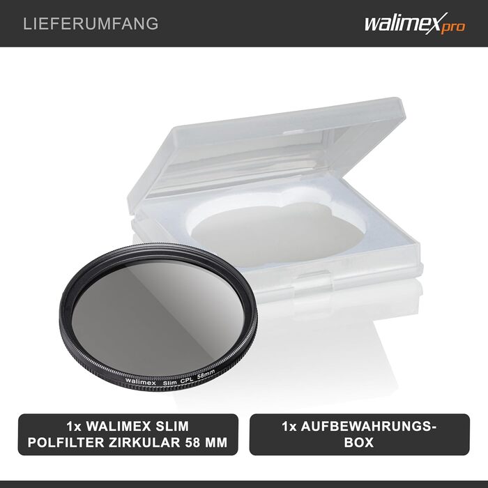 Поляризаційний фільтр Walimex pro Zirkular Slim 58mm (з чохлом) для об'єктивів 58mm
