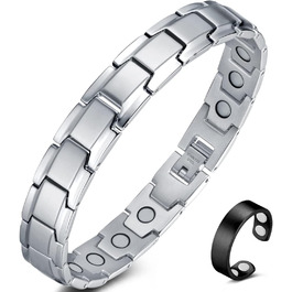 Браслет магнітний чоловічий Vicmag з титанової сталі, подвійний ряд магнітів, регулювальний інструмент, подарункова коробка (однорядний, срібний)